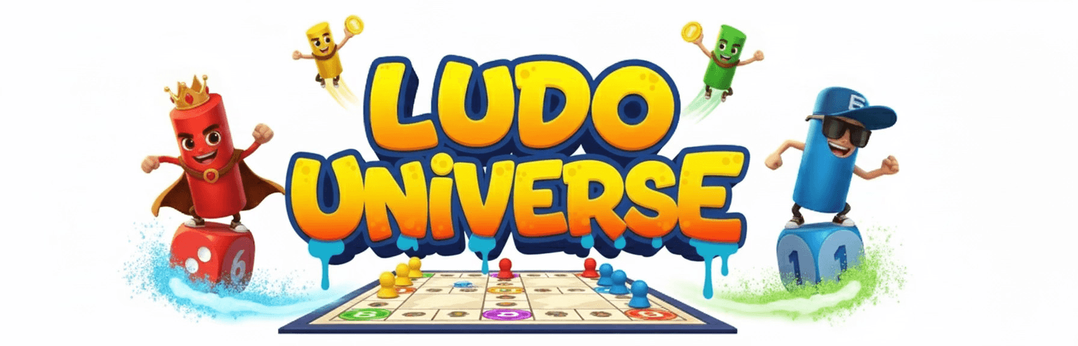 Ludo Universe multiplayer game board with dice and player pieces